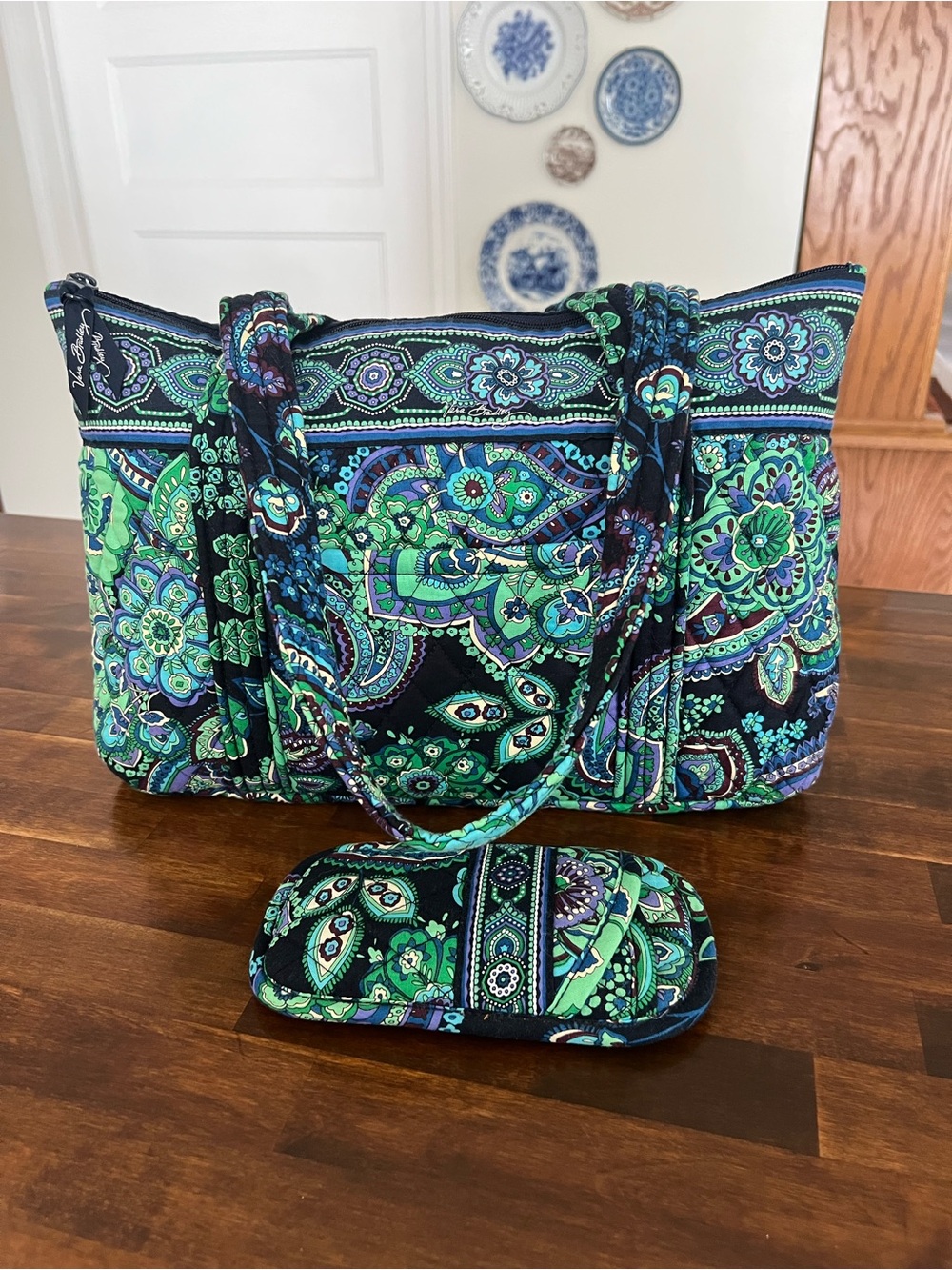 Vera Bradley Blue Rhapsody Betsy Shoulder Bag & Double Glasses Case